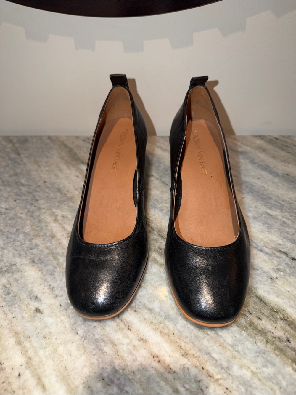 Crown Vintage Clanton Black Leather Pump Heel